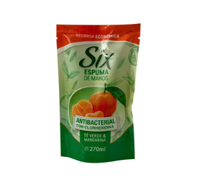 Imagen de SIX MANOS ESPUMA TE VERDE Y MANDARINA RECARGA DOYPACK [270 ml]