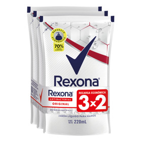Imagen de REXONA JABON LIQUIDO ORIGINAL ANTIBACTERIAL DOYPACK 3x2 [3uni.x220ml.]